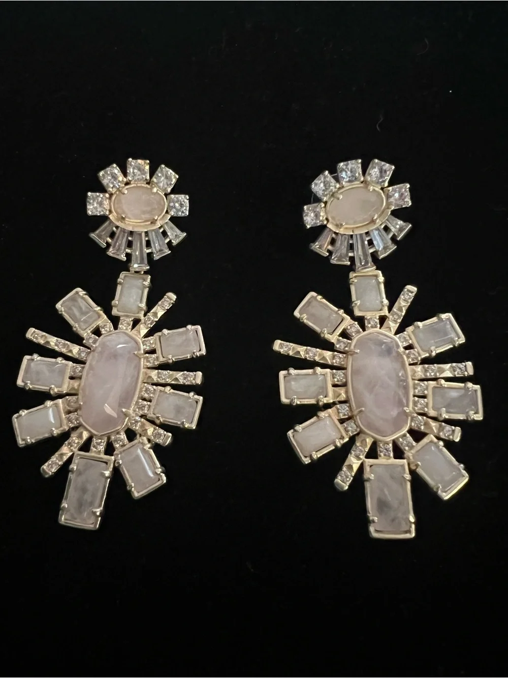 Kendra Scott Statement Rose Quartz and Crystal Drop Earrings
